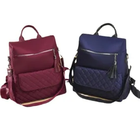 Women Multi-carry Oxford Diamond Pattern Anti-theft Waterproof Tassel Casual Backpack