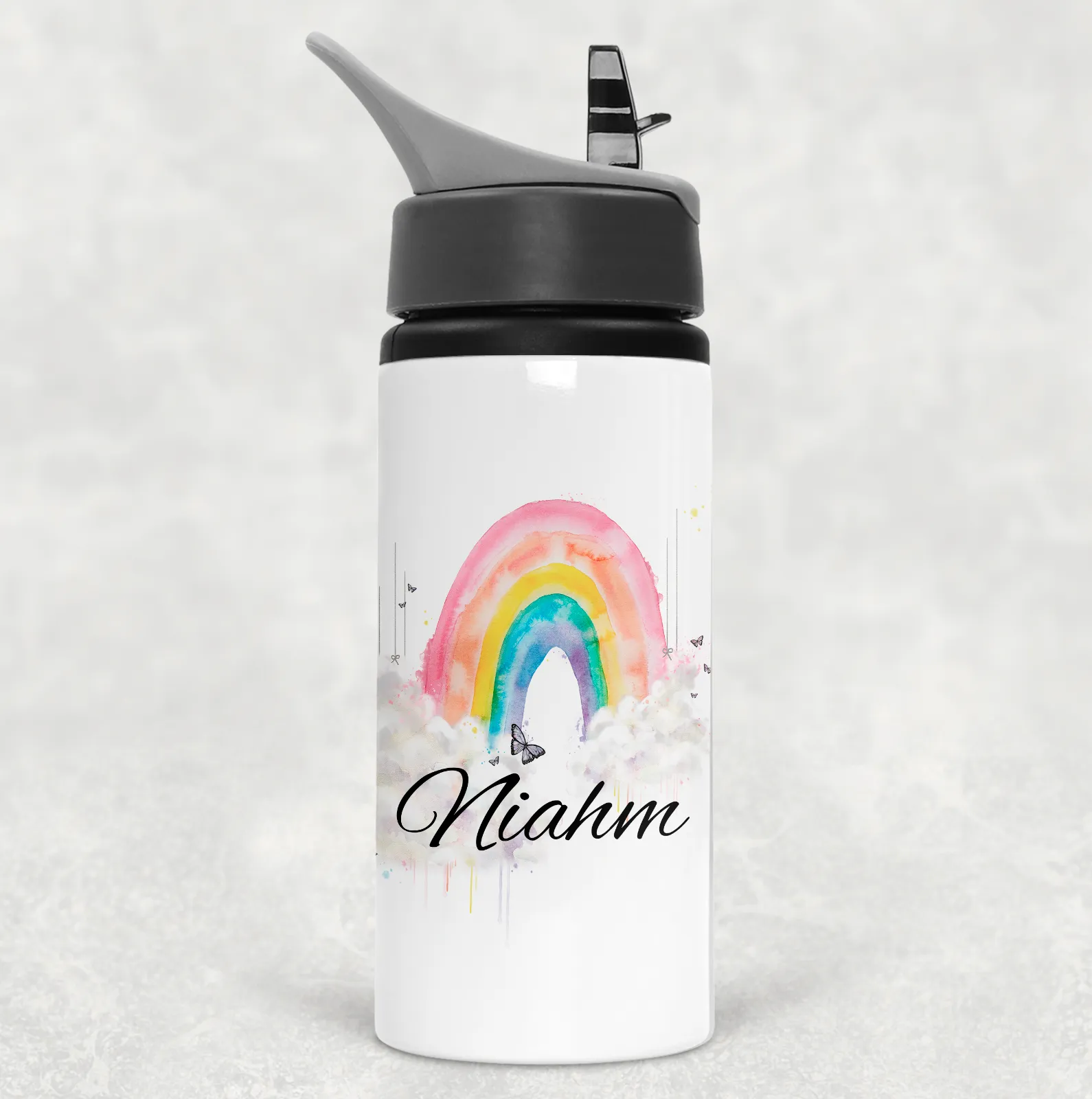 Wonky Rainbow Personalised Aluminium Straw Water Bottle 650ml