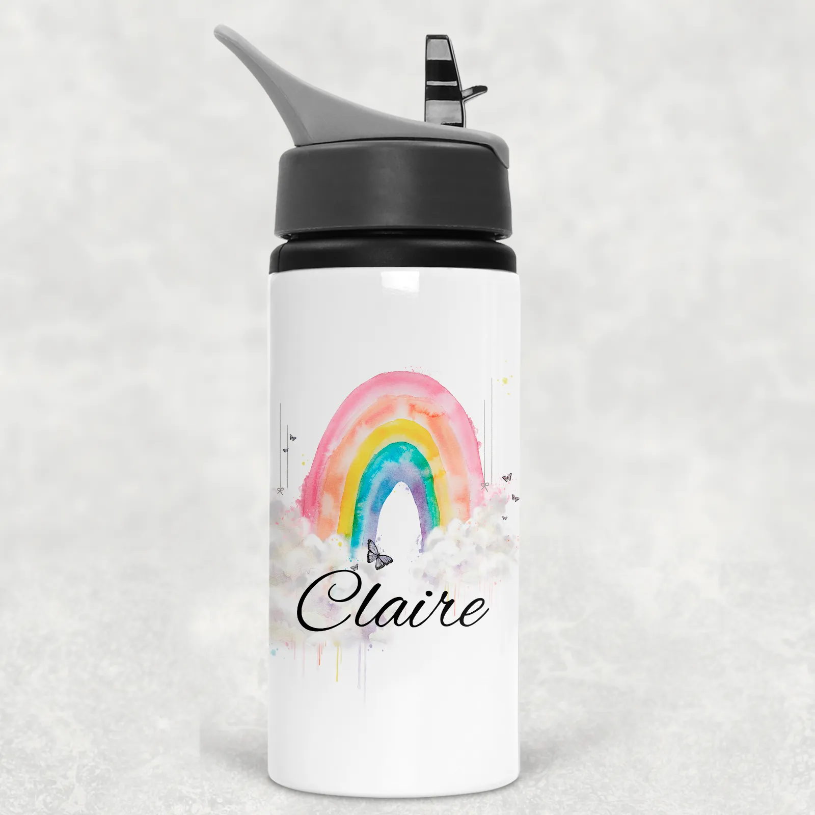 Wonky Rainbow Personalised Aluminium Straw Water Bottle 650ml