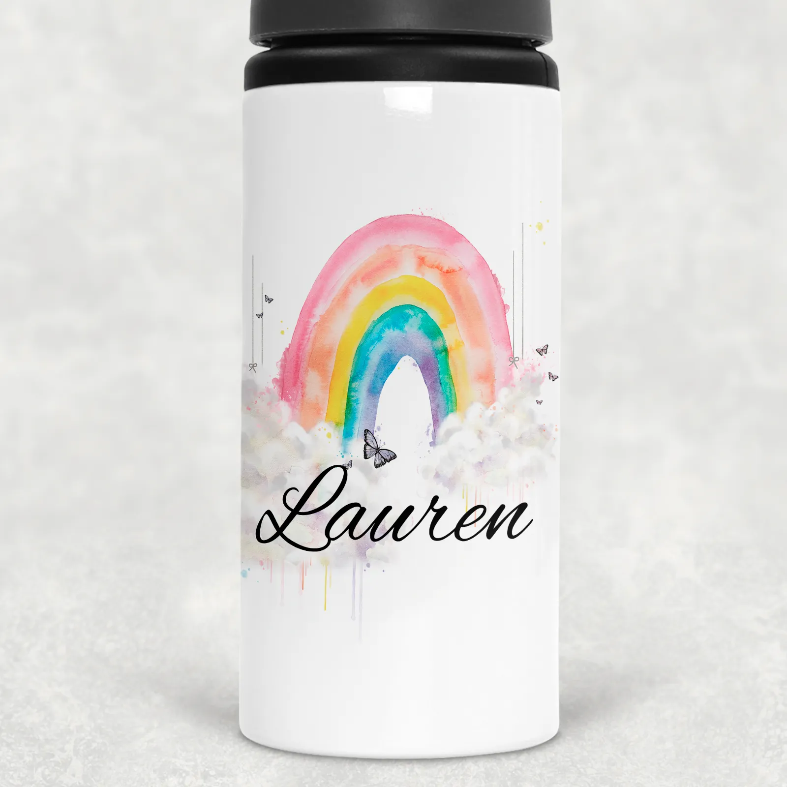 Wonky Rainbow Personalised Aluminium Straw Water Bottle 650ml