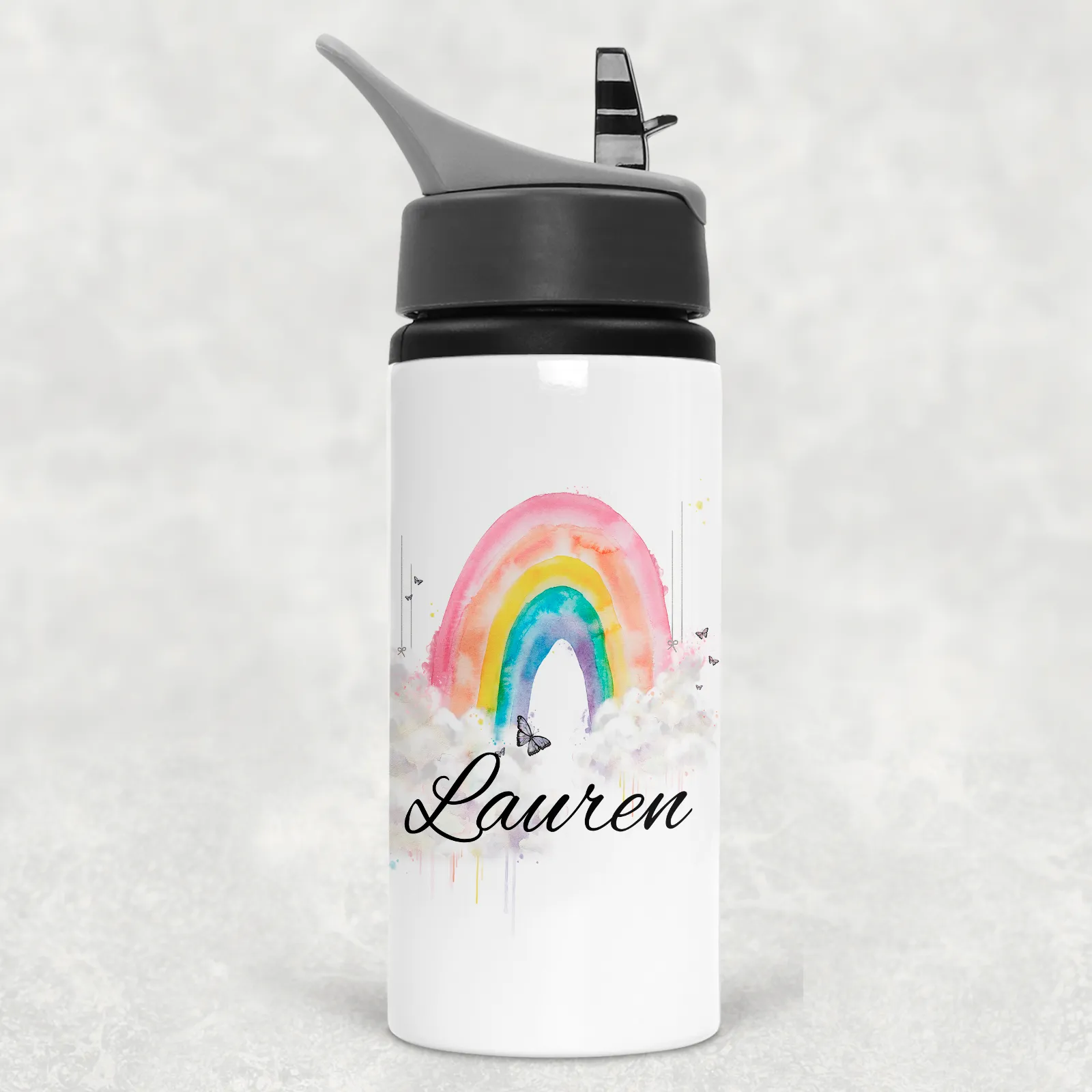 Wonky Rainbow Personalised Aluminium Straw Water Bottle 650ml