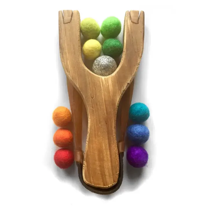 Wooden Slingshot w/ Felt Ball Ammo