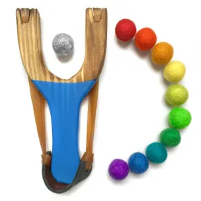 Wooden Slingshot w/ Felt Ball Ammo