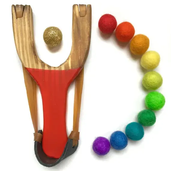 Wooden Slingshot w/ Felt Ball Ammo